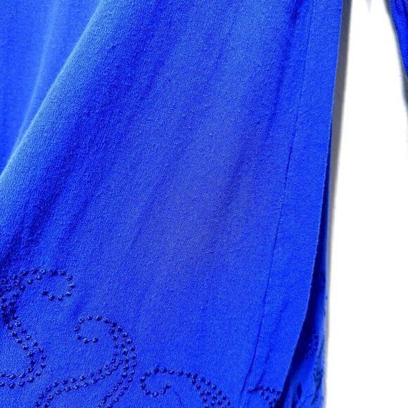 Honey Punch Shift Dress Blue Career Work Long Sleeves Modest Embroidery sz Small - Picture 7 of 8